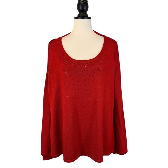 Charter Club Red Sweater Faux Twinset Rhinestone Accent, Size 3X - Picture 8 of 11